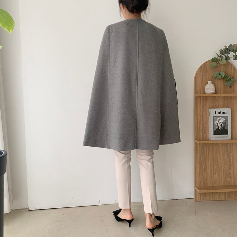 ケープコート】マントコート クルーネック 袖なし フレアコート