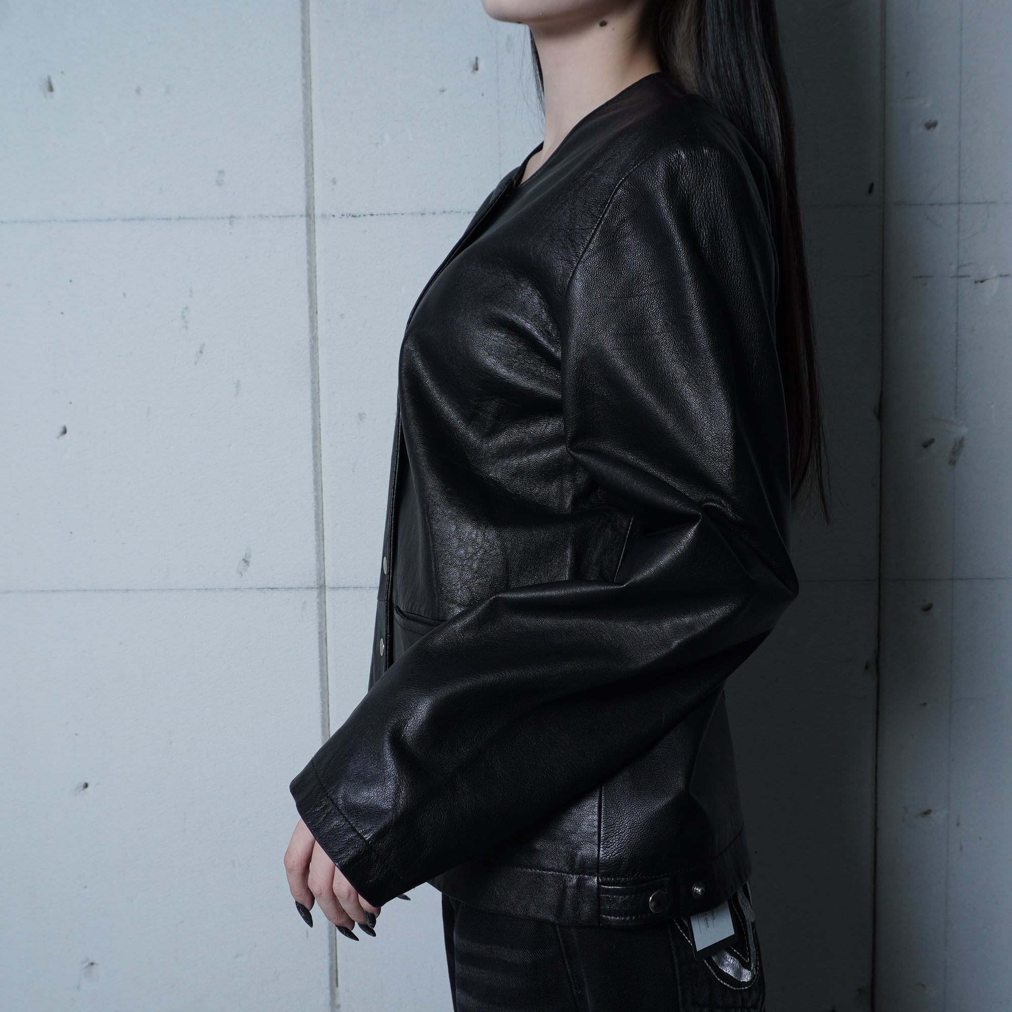ラムレザー ノーカラージャケット black | MIXHIVE