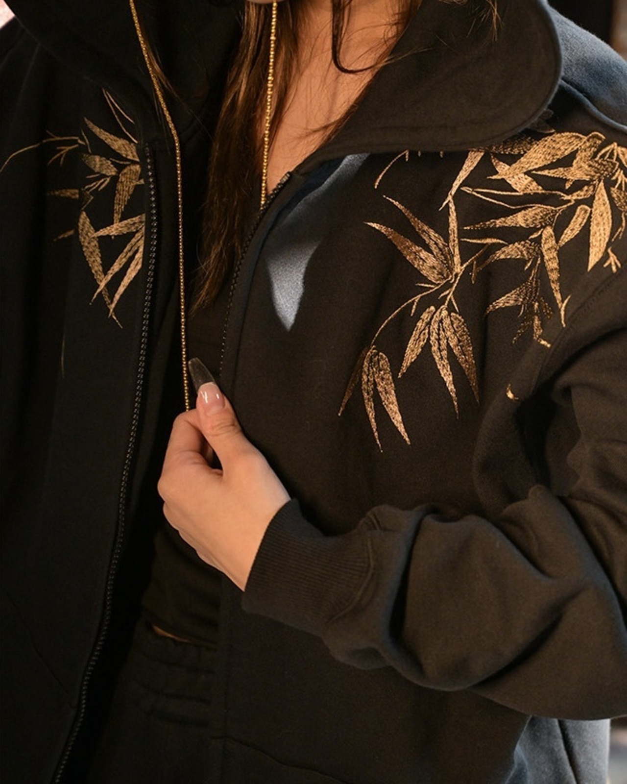Bamboo Leaf Embroidery Sweatshirt 2color【G1071】