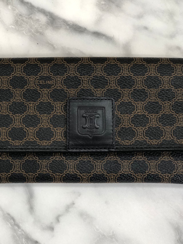 CELINE セリーヌ マカダム ブラゾン型押し PVC レザー 長財布 財布 ブラック vintage ヴィンテージ オールドセリーヌ 66c45f
