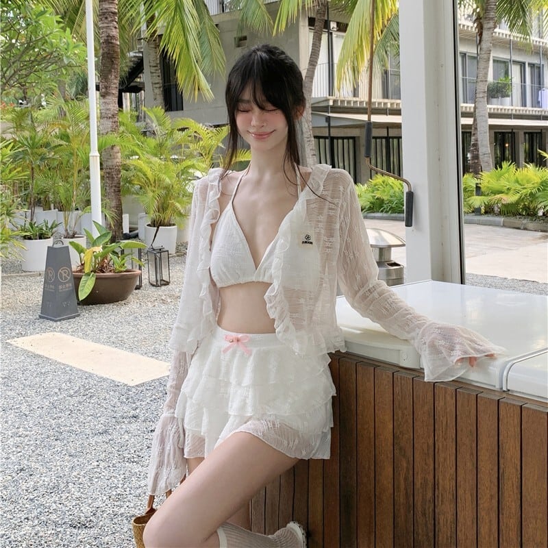 3点セット】水着 ビキニ スカートビキニ ガーリー ティアードスカート