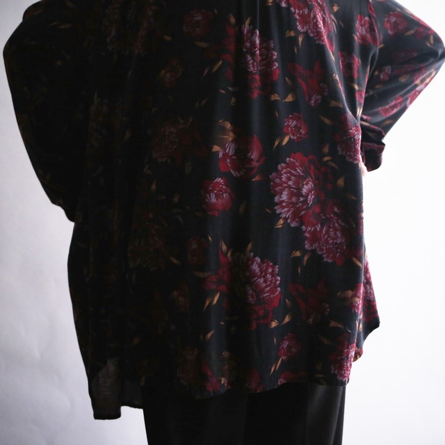 dark flower pattern over size rayon shirt