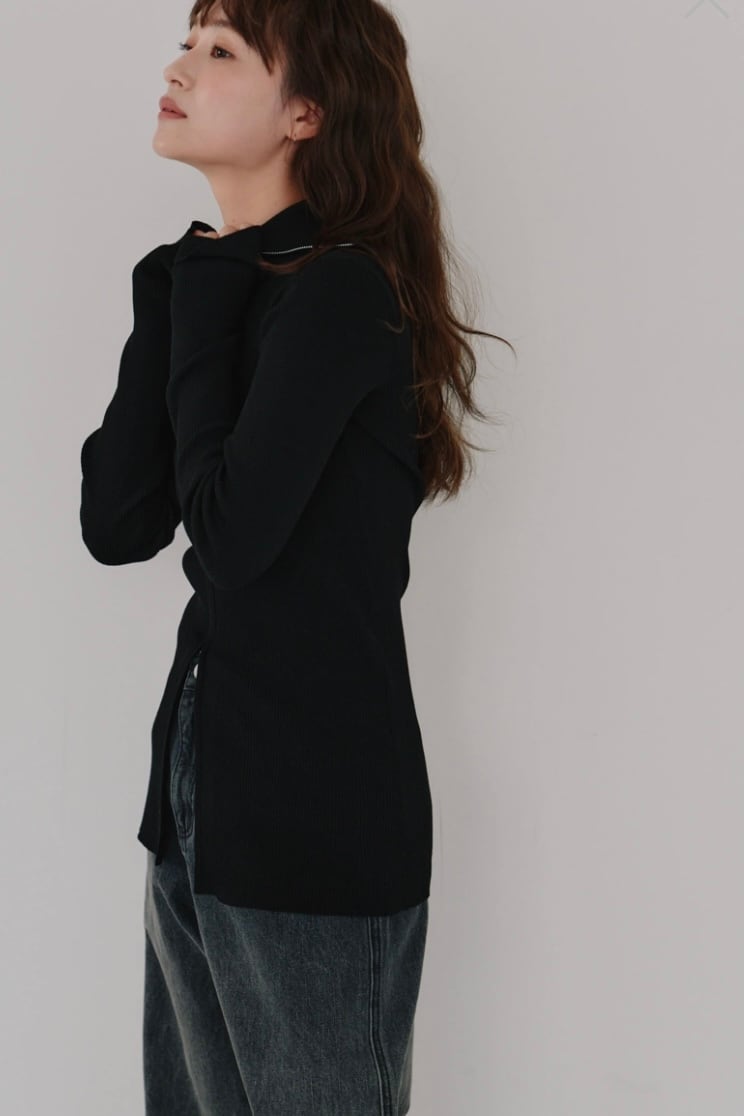 Hella zip up rib knit ジップアップリブニット Black | planet3rd