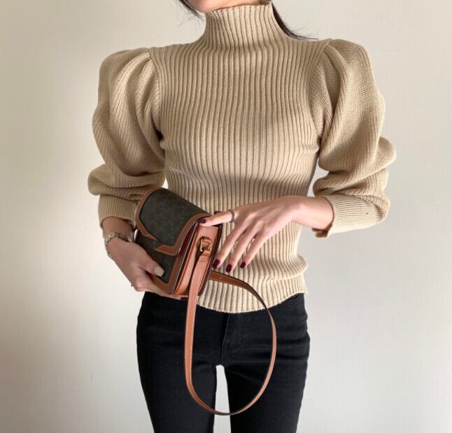 秋冬新作 レディース トップス ハイネック ニット セーター バルーン袖