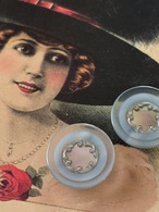 20mm Japanese ヴィンテージボタン シェル ライトブルー×クリア×シルバー アクセサリーパーツ デコレーション材