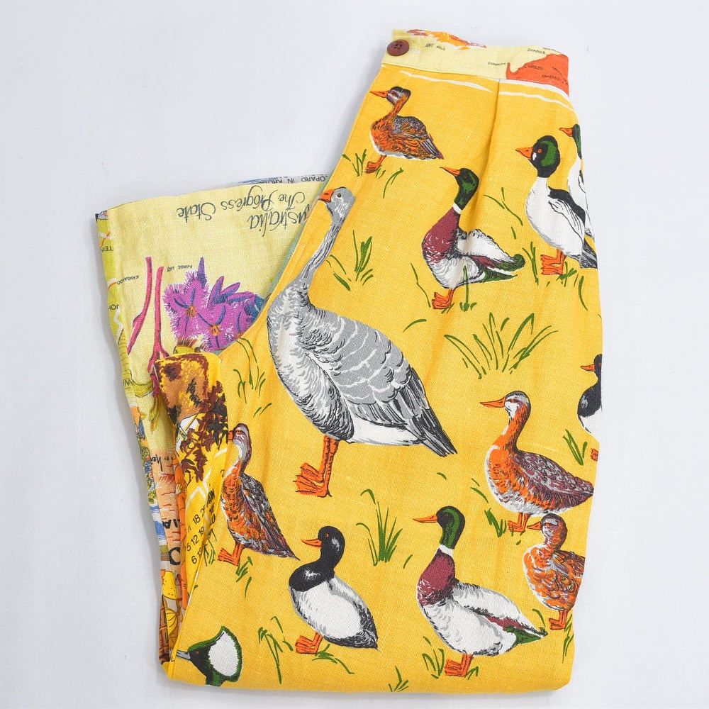 Remakeリメイク ヴィンテージ テキスタイル パッチワーク デザイン 再構築 ワイド ルーズシルエット バギーパンツ ツギハギ 古着 裏地付き レディースW65~90cm