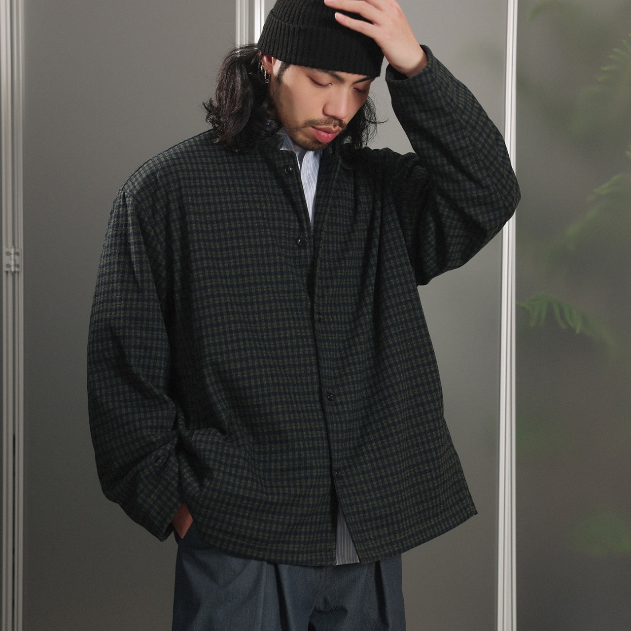 シャドーチェック・スタンドカラーブルゾン A2077 - 1