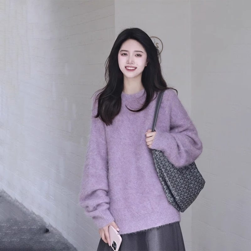 送料無料】 怠惰なスタイルのソフトワックスのような紫色のセーターの