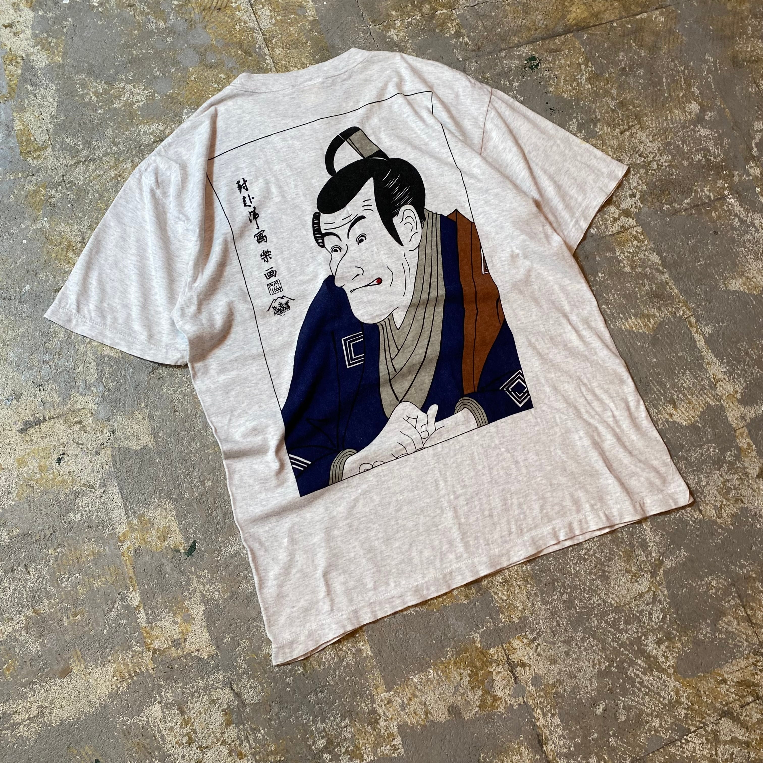 90s 浮世絵/写楽 tシャツ グレー L 両面プリント