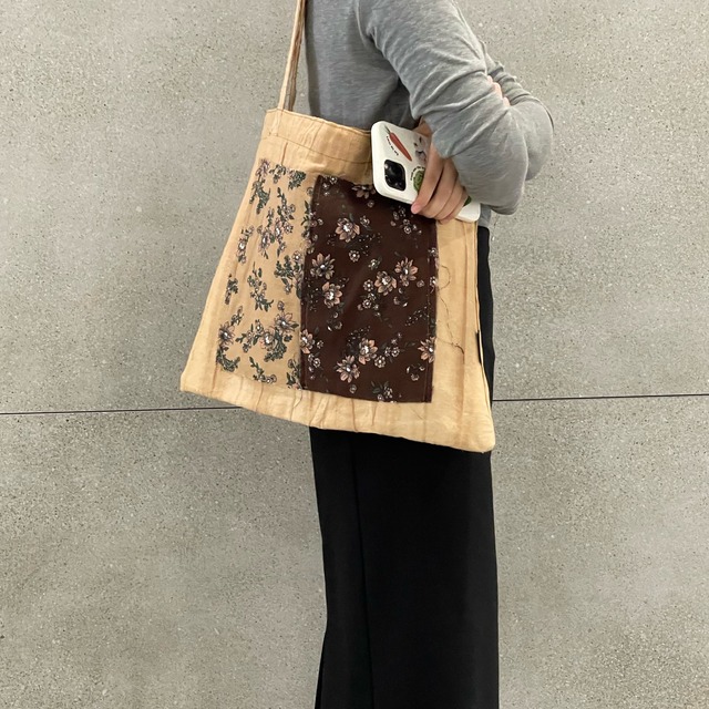 Floral Pattern Stitched Tote Bag（花柄ステッチトートバッグ）b039