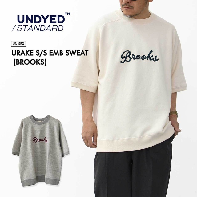 UNDYED [アンダイド] URAKE S/S EMB SWEAT (BROOKS) [UNS25SST008A] 裏毛ショートスリーブEMBスウェット(ブルックス)・ショートスリーブスウェットプルオーバー・裏毛・オーガニックコットン・半袖・プリント・キャンプ・アウトドア・MEN'S / LADY'S [2025SS]