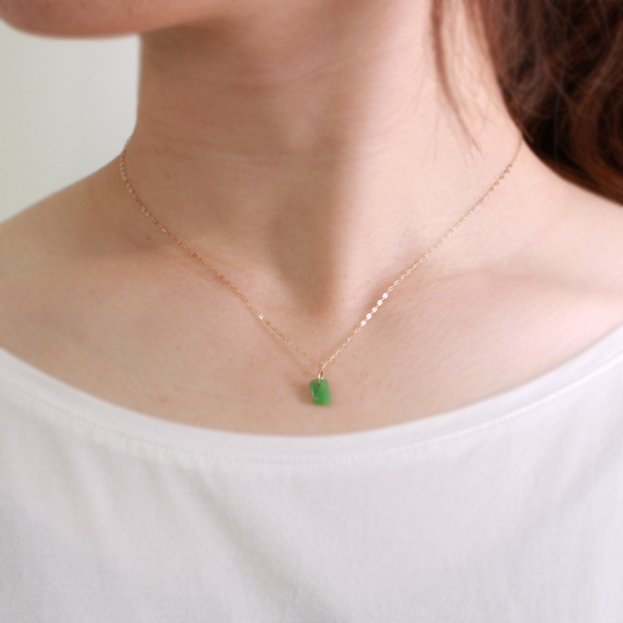 翡翠の美しさをそのままネックレスに！ K10YG Kakera ネックレス A貨翡翠  jd_ne1158