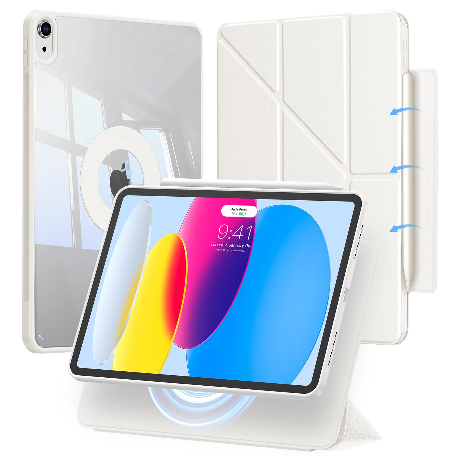 iPad A16 ケース 第11世代/第10世代 10.9インチ 専用カバー(2022/2025) iPad 11世代 ケース ペン収納 縦置&横置き対応 マルチアングル スタンド 着脱式マグネットカバー 耐衝撃 全方位保護