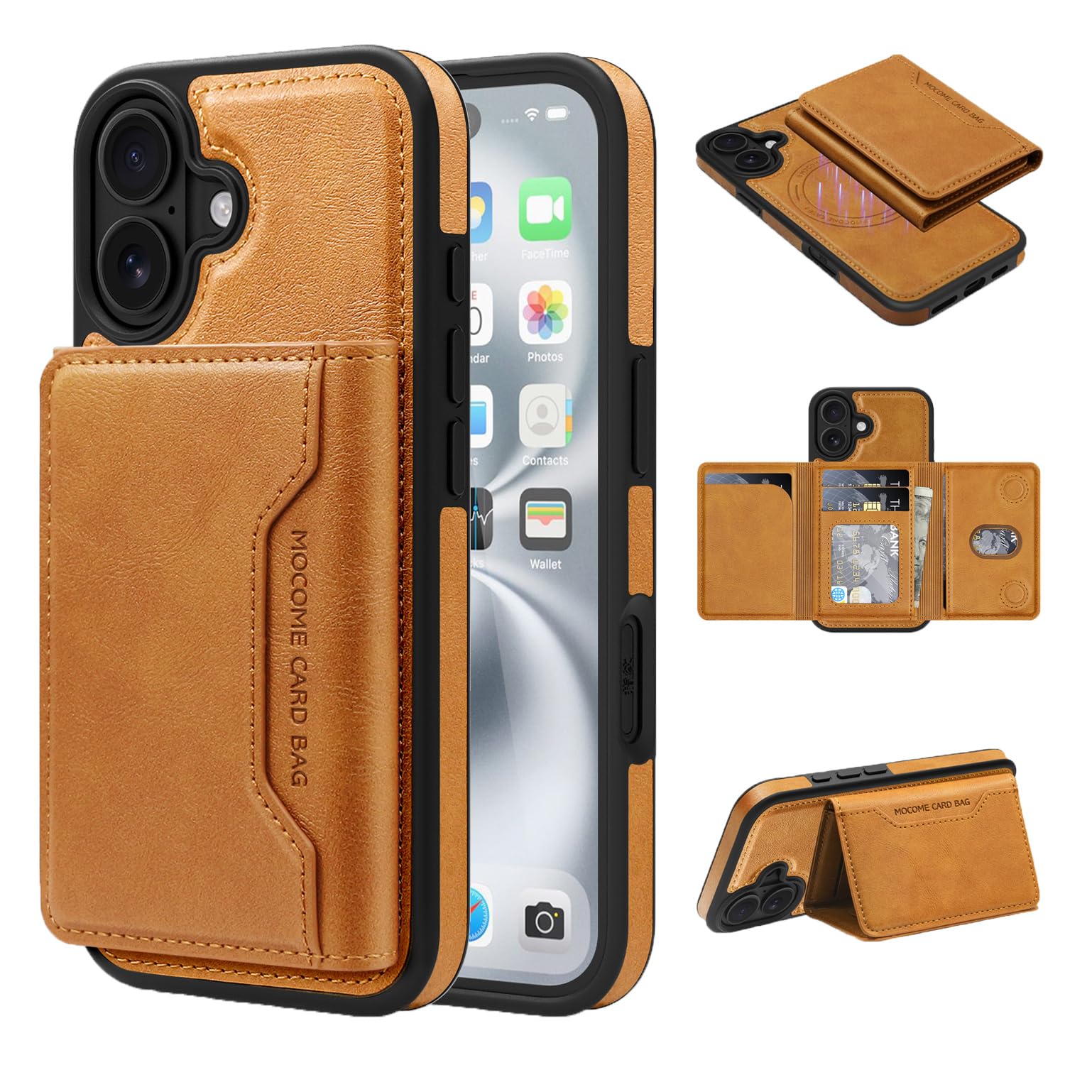 ZHYYD iPhone 16 対応 ケース 背面 手帳型 ウォレット付き Magsafe対応 2 in 1 分離式 6枚カード収納 取り外し可能 アイフォーン16カバー PUレザー 財布型 TPU素材 滑り止め 衝撃吸収 マグネット開閉 スタンド機能 あいふぉん16ケース 背面カード収納 ワイヤレス充電対応 スマホケース(ブラウン)