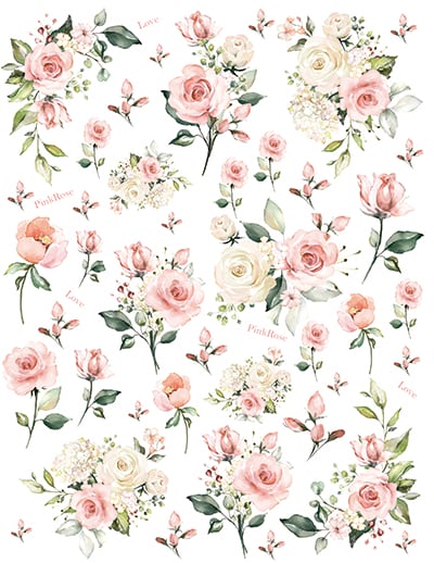 ガラス用】 水彩 ピンクローズ転写紙 A4サイズ（ポーセラーツ転写紙