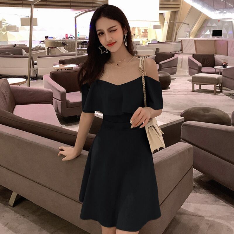 サマーメッシュストラップレスウェストAラインドレス 夏物 ステッチ ハンチェンe96339632848