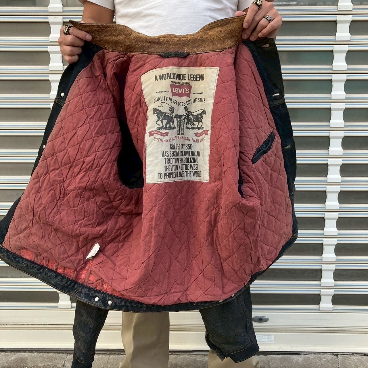 90s Levi's リーバイス キルティング デニムジャケット 襟レザー