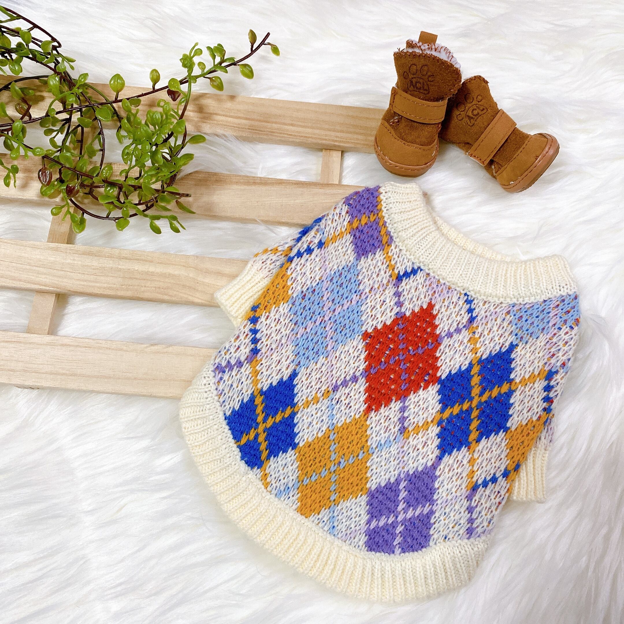 【SALE】argyle knit S ~ XL / 犬服 秋冬 新作 ニット 犬 服 トップス 可愛い ドッグウェア 小型犬 中型犬 ペット洋服 犬の服 おしゃれ top60