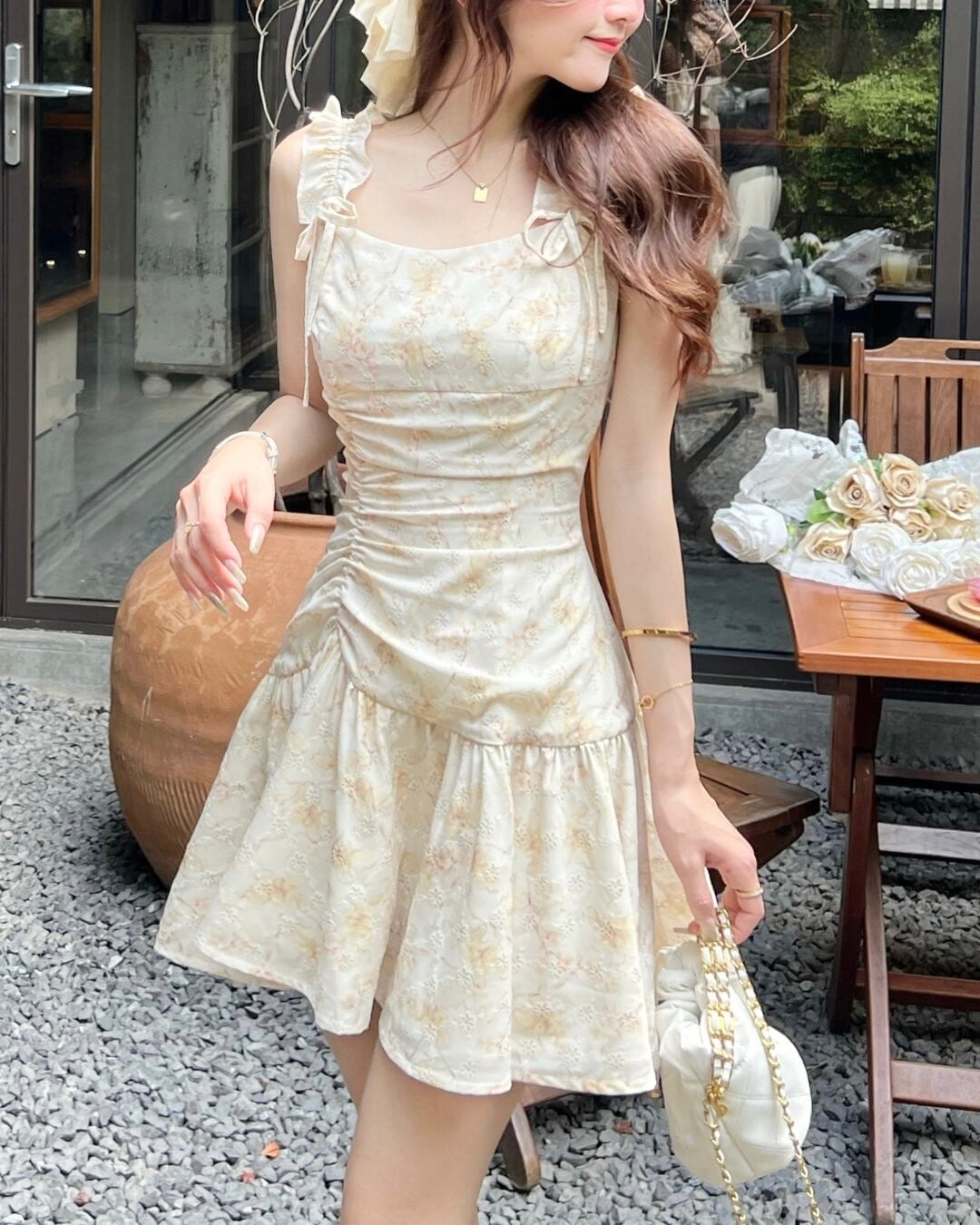 フローラルイエローギャザーワンピース 25W08477