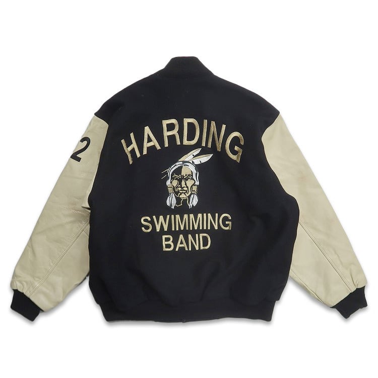 古着 FULL MOTION APPAREL ウール 袖レザー 切り替え スタジャン 刺繍