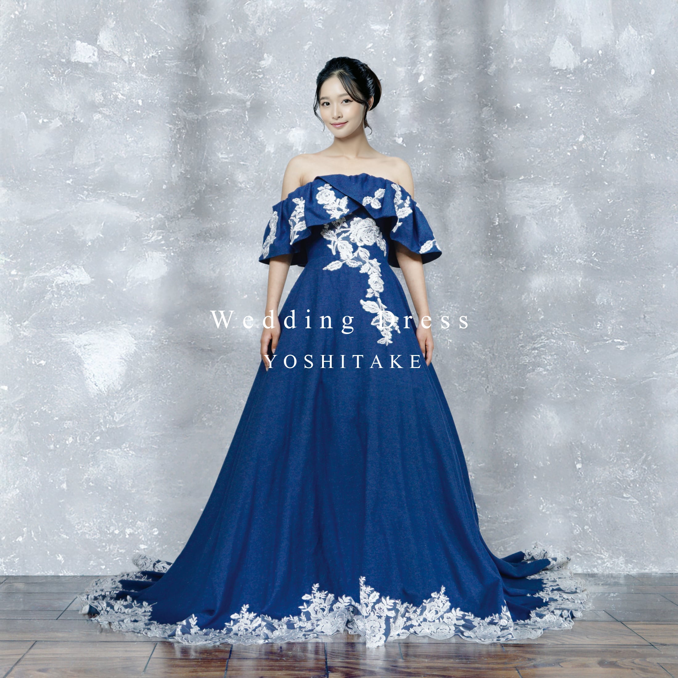 【オーダー制作】ウエディングドレス(無料パニエ) ウエディングドレス.ブルー.デニム.カラードレス.レース.Aライン ※制作期間4週間から8週間 Y2820