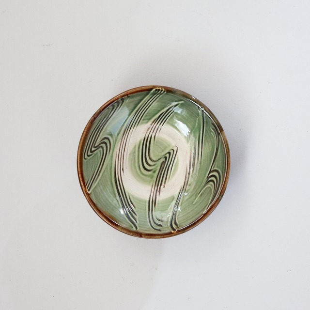 小鹿田焼 - 4寸皿 櫛描き / 緑 (made in Japan)