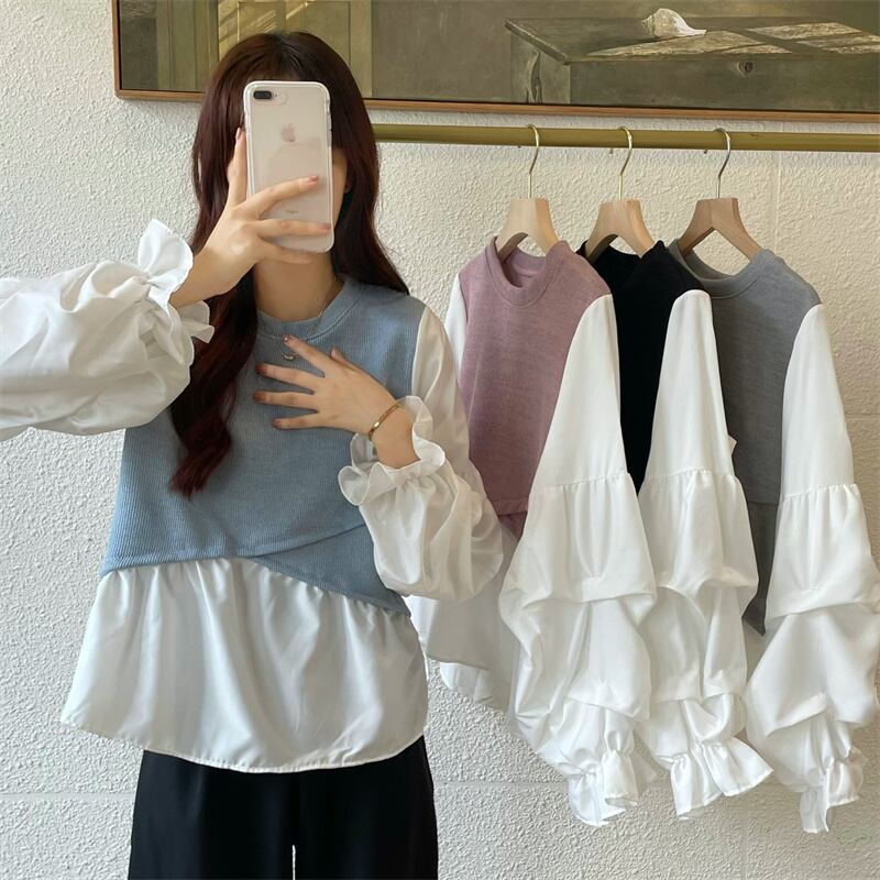 シャツ オータムジャケット シフォンロング 長袖 秋物 ステッチ 1号婦人48229157810