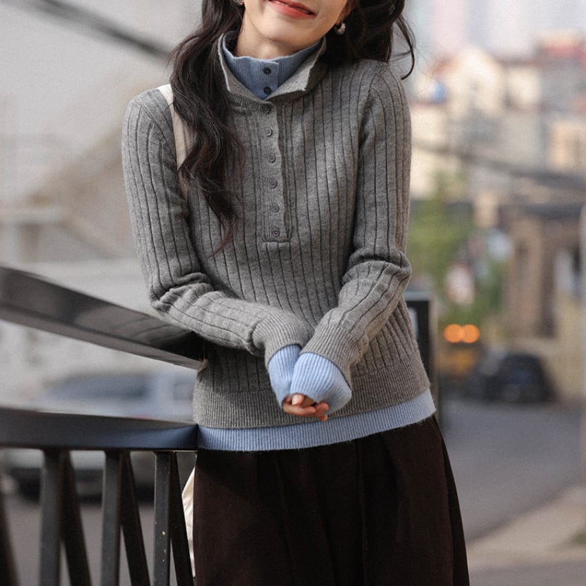 fake two-piece rib knit　J00317