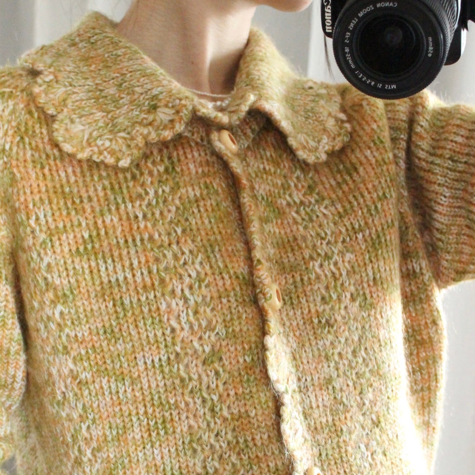 襟付きニットカーディガン ハンドニット オレンジ