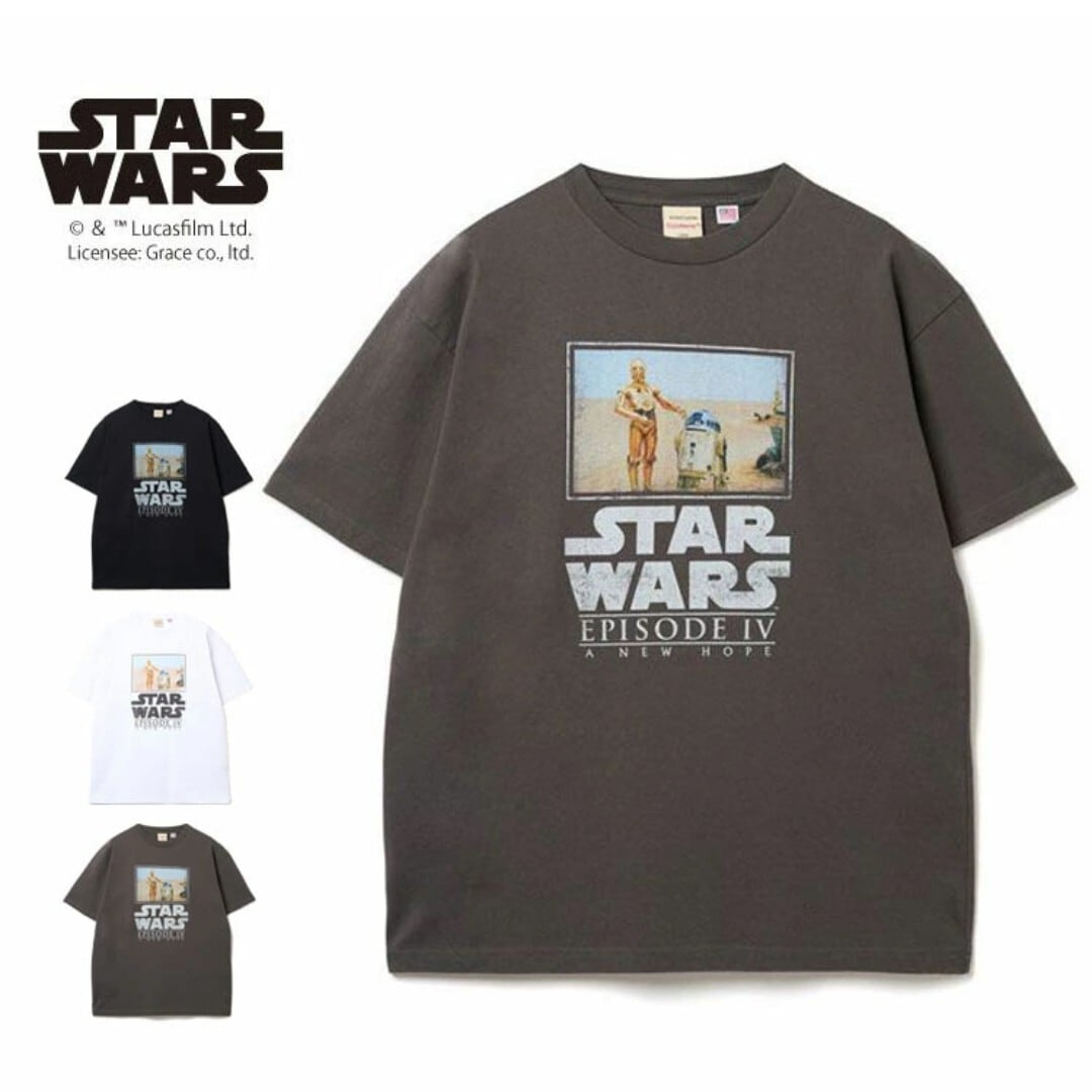 Goodwear スターウォーズ ep4 C3PO R2D2 BIGTシャツ(ダークチャコール)