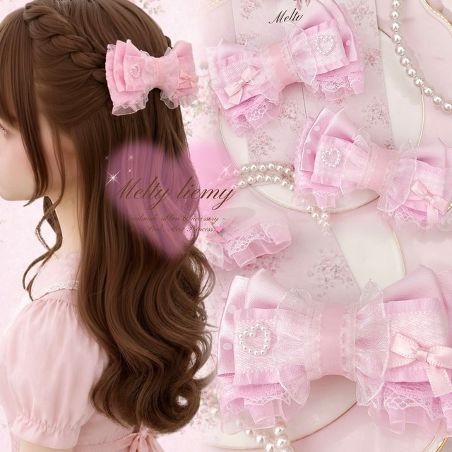 pink frill ふんわりリボン♡(Hairclip2個)