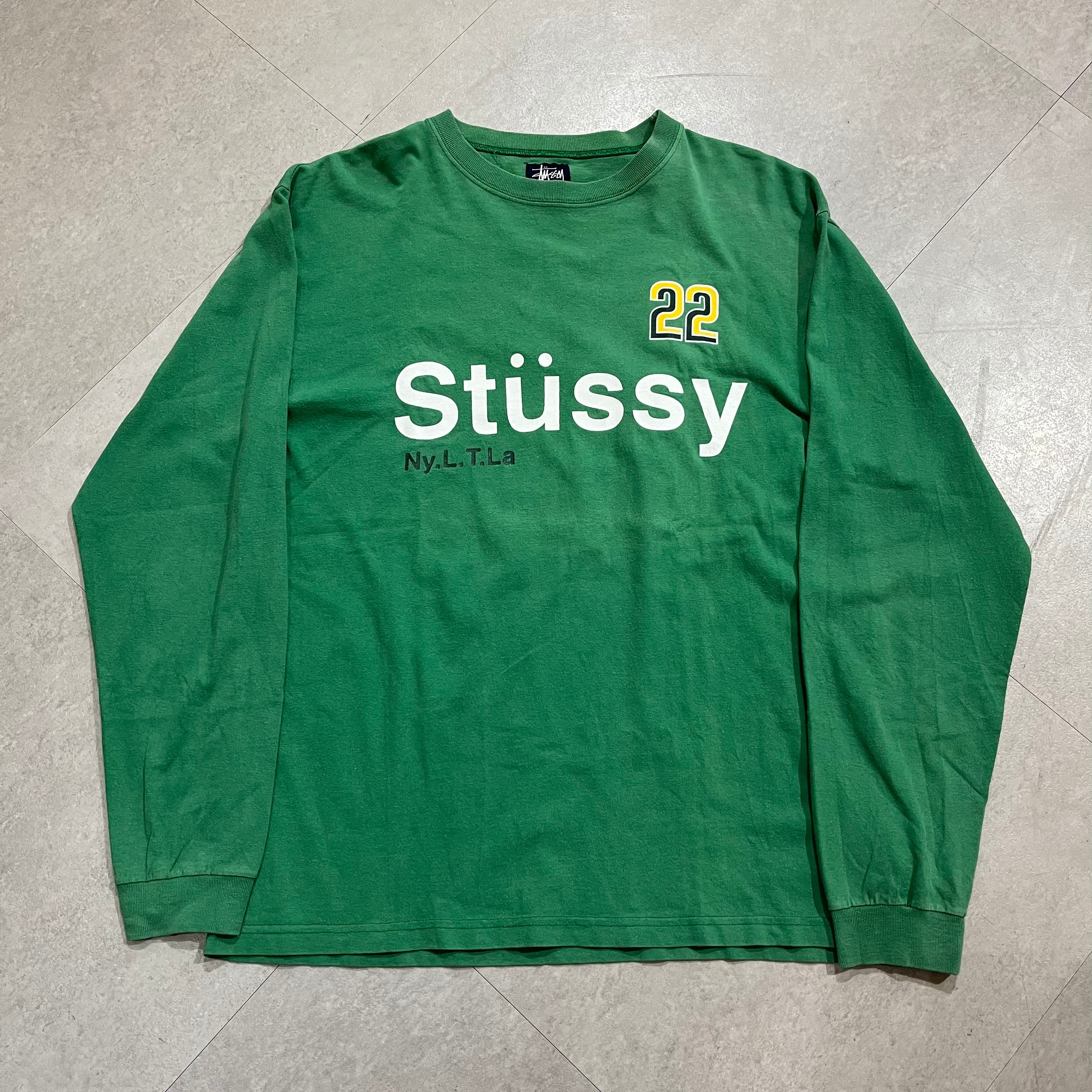 USA製 〜90年代 size:L【 stussy 】ステューシー ロンT 紺タグ 緑 白 古着 古着屋 高円寺 ビンテージ