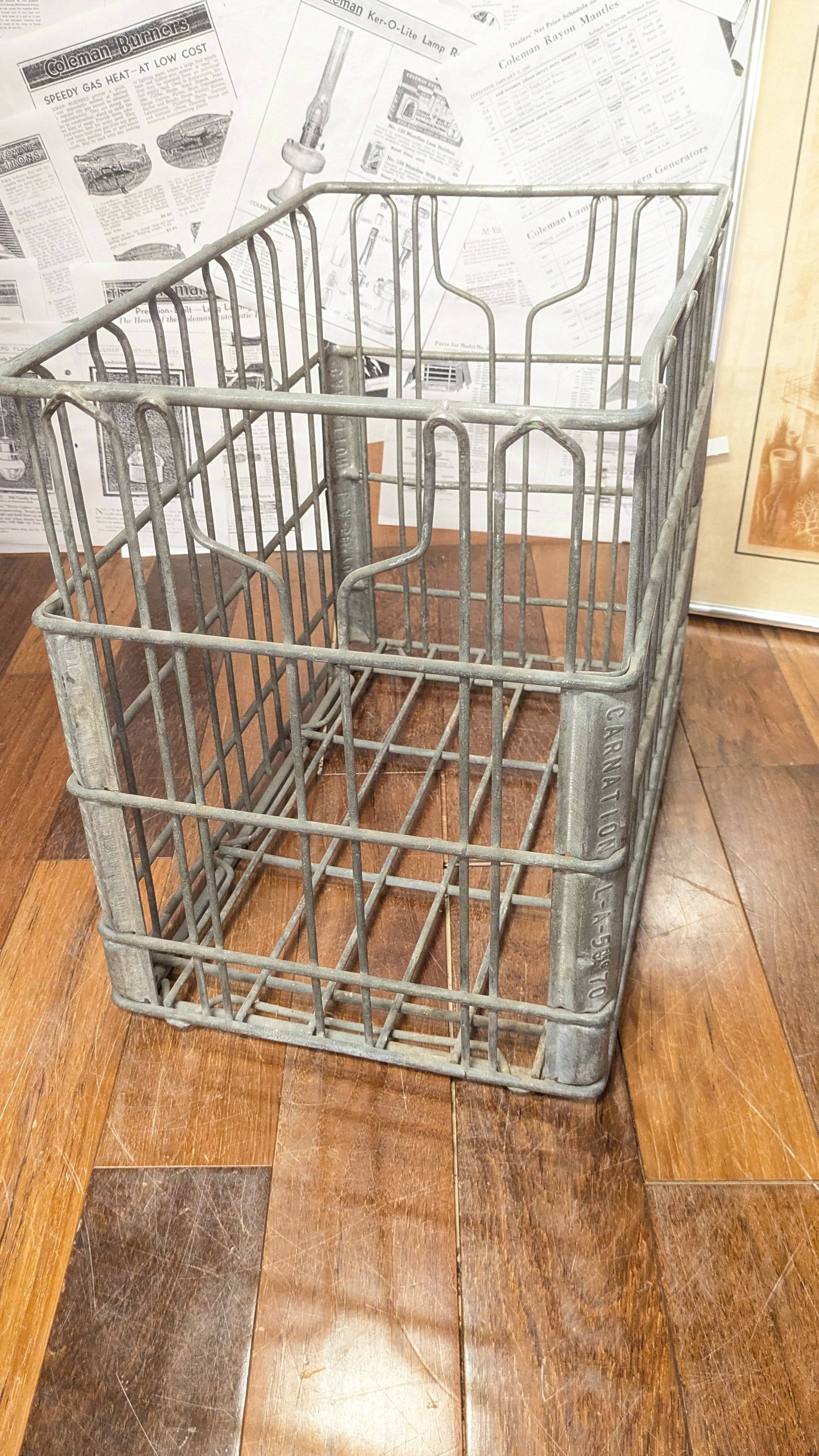 60s Vintage Carnation WireCrateワイヤークレート❻ Vintage CARNATION WireCrate StorageBox Antique Container