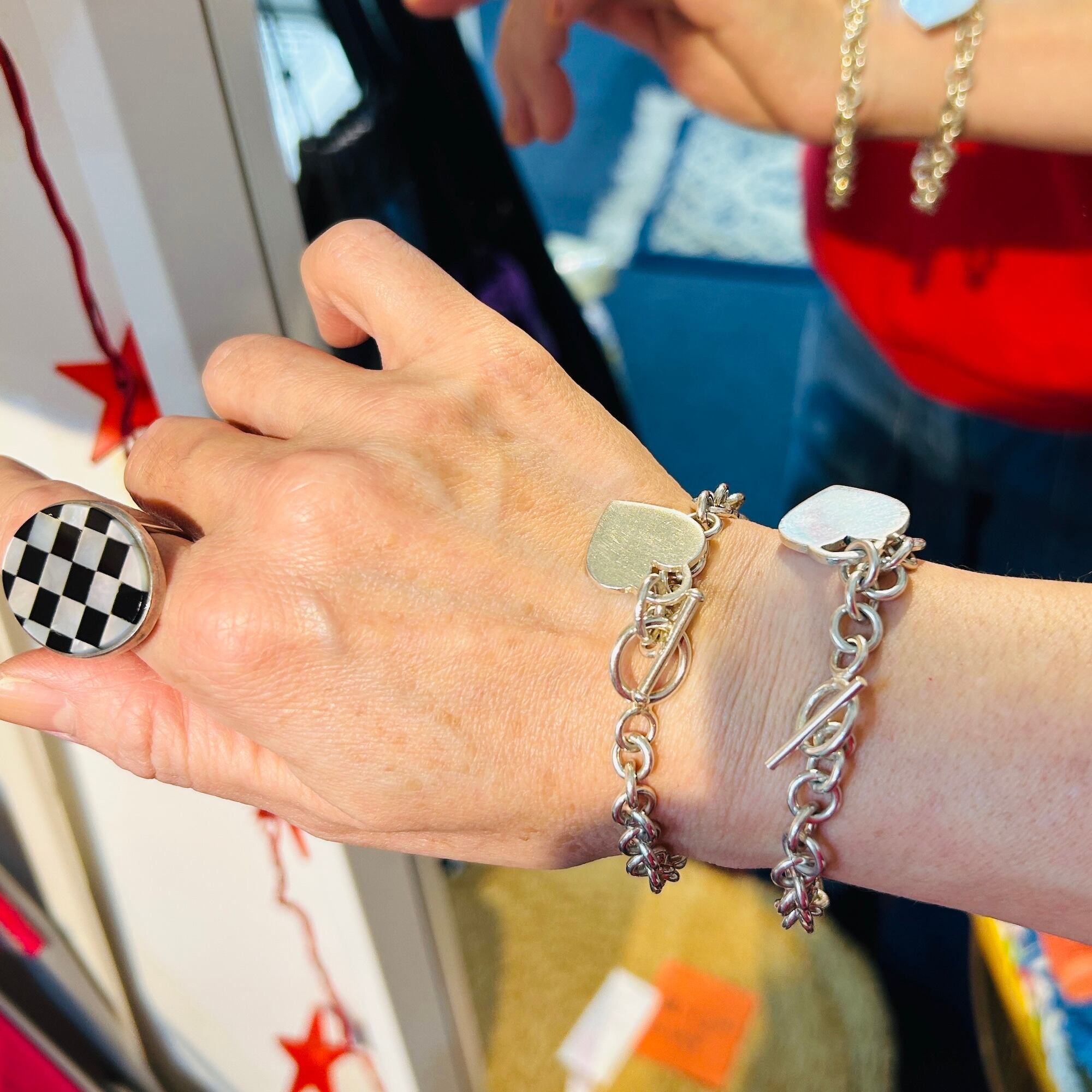 シルバー925 ハートタグトグルブレスレット(18.5cm / 21.5g) | Milo