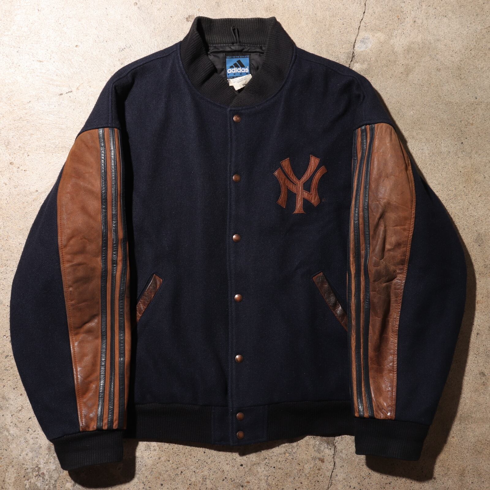 極希少】アディダス 作りあげ ヴィンテージスタジャン 袖レザー ロゴ  