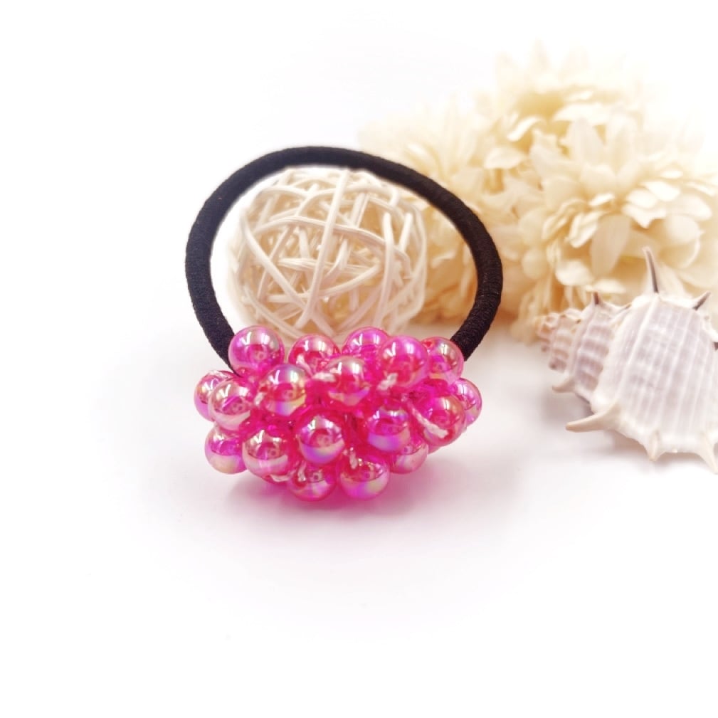 シュシュ ヘアゴム ブラウン/ウッドビーズ ウッドビーズ 直径20㎜ 丸型