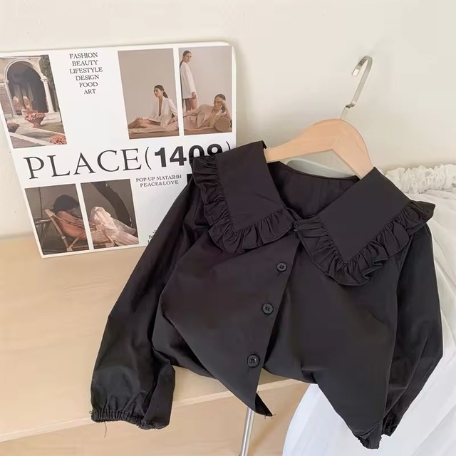 【取寄】秋冬に特に着たくなる!blackフリルカラーブラウス