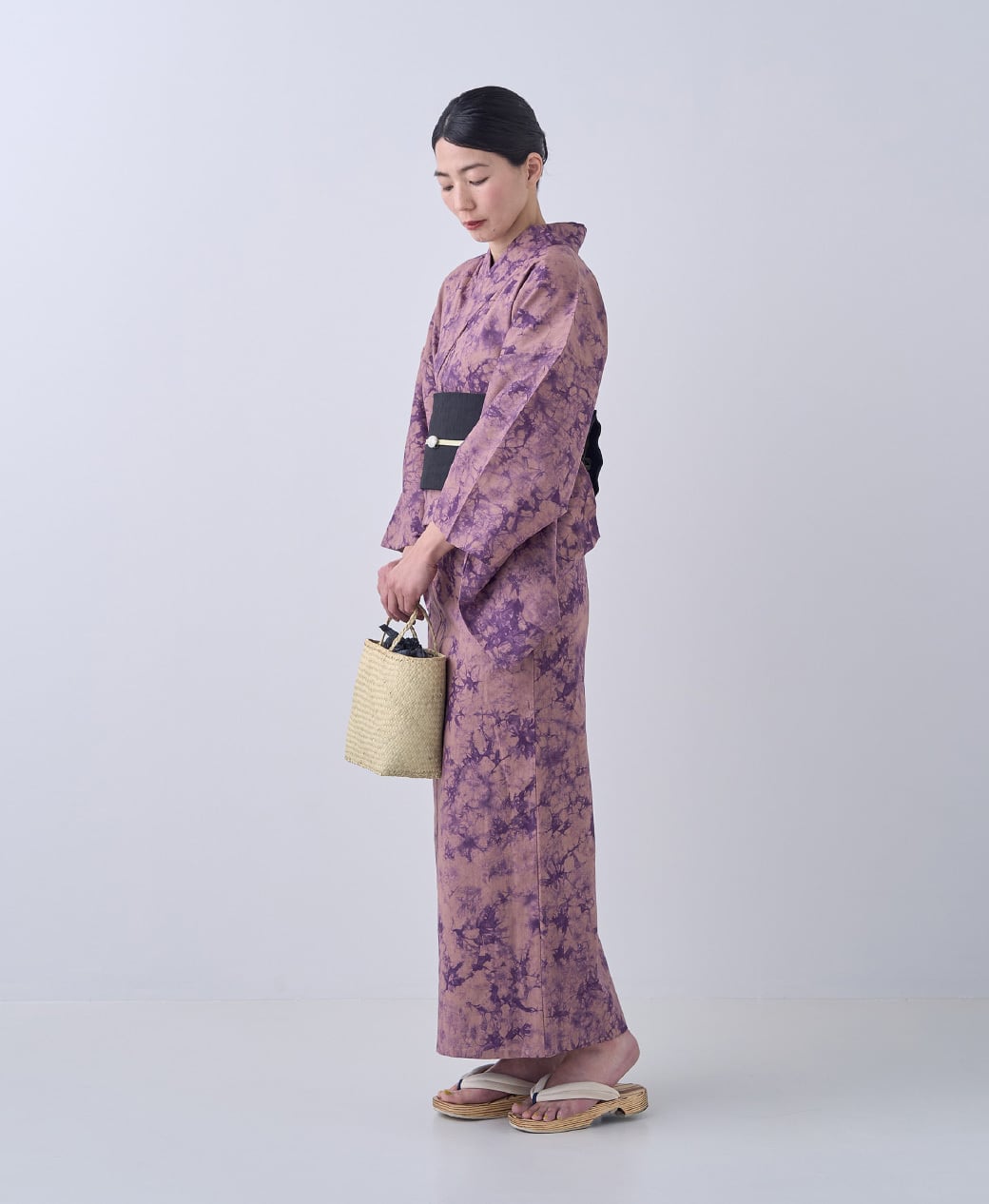 付下げ 着物 楓 籠 グラデーション 薄灰紫 NK-745 中古） 特撰加賀友禅 小田美知代 訪問着 藤色 紫 フォーマル 染め