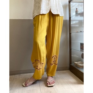 Yellow Rayon Cutwork Hem Pants