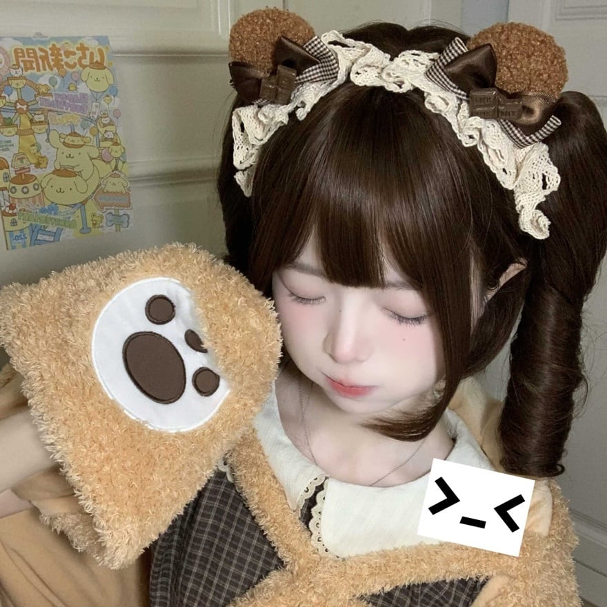 甘ロリ くま耳ヘッドドレス チョコ色×リボン×フリル｜WithU | PAY ID