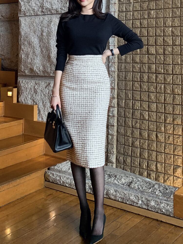 N-sk8】ホワイトツイードミドル丈スカート | Noan style