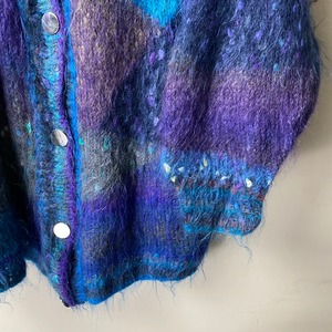 old blue color blocking mohair jacket