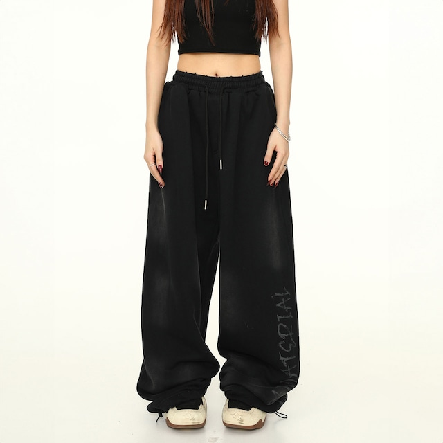 ダメージロゴドロップスウェットパンツ 2col R00663