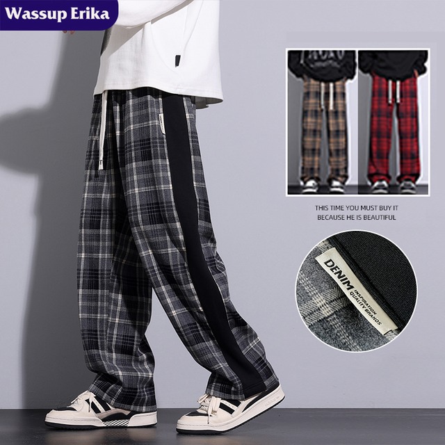 【WASSUP ERIKAシリーズ】★カジュアルパンツ★ 3color チェック柄 男女兼用 メンズ 大きいサイズ レトロ 薄い 春夏