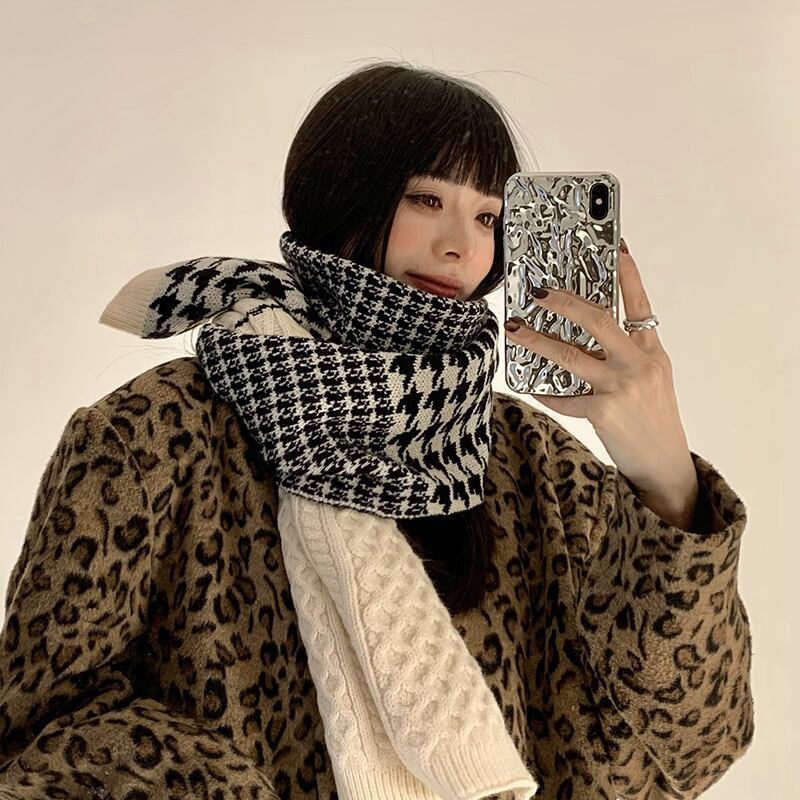 格子柄スカーフ ウィンターニットウールオータム 秋物 冬物 ブラック・アイド・ピーズ64654373612