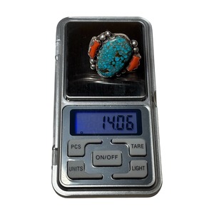 vintage Navajo silver high grade turquoise & coral ring