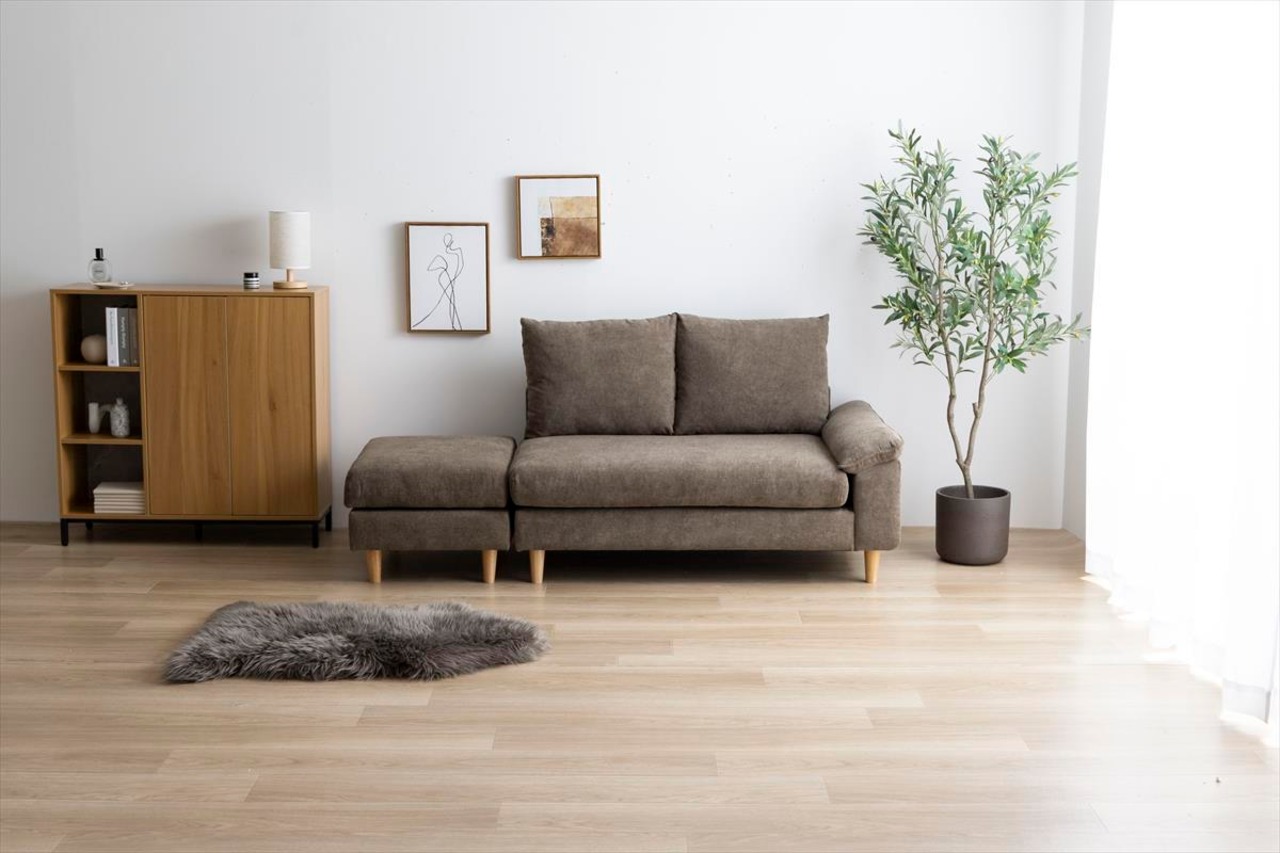 【2点セット】Mellow オットマン付き2人掛けカウチソファ