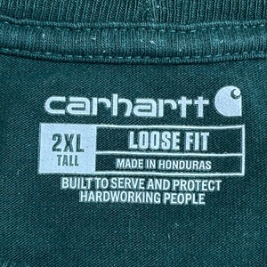 【Carhartt】2XL ビッグシルエット Tシャツ T-SHIRT ポケットTシャツ ポケT 半袖 ワンポイント カーハート ディープグリーン LOOSEFIT ゆるだぼ US古着