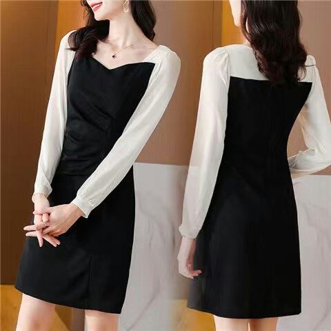 【新作】【送料無料】 フランスのレトロな長袖ドレス女性のための秋の新 2022 黒ヘップバーンスタイルデザインニッチリトルブラックドレス 0243260807432