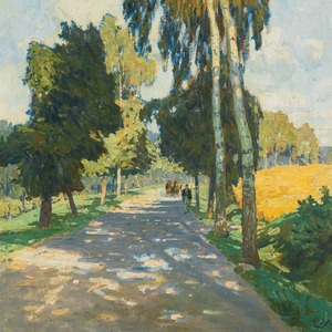 [額縁付き] Tree lined road in Brunntal カール・モル アートポスター 223×223mm 天然木 ポスターフレーム 木製 絵画 名画 日本製 APFS116